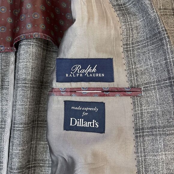 Ralph Lauren Wool Silk Linen Blazer Unstructured Gray Glen Plaid Windowpane 40L - Picture 8 of 11
